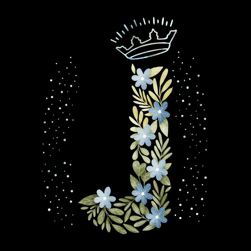 Monogramm Buchstabe J mit Krone, florales Ornament
