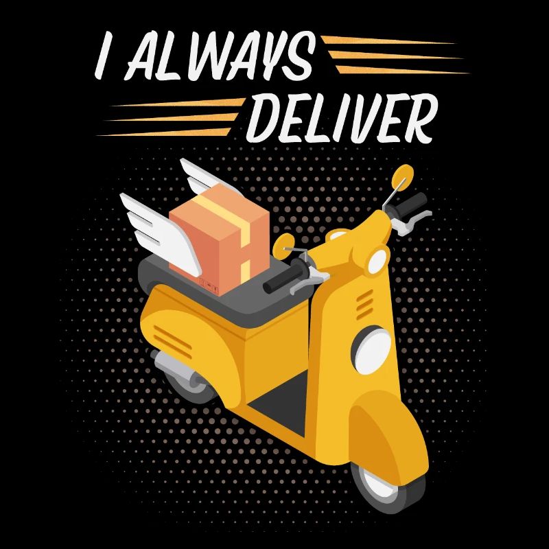 Courier, parcel deliverer, motorcycle, funny saying