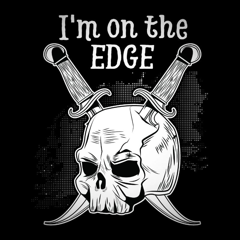 Funny skull, skull with dagger, saying