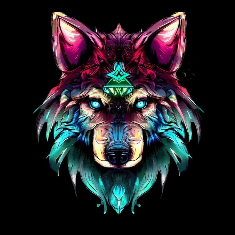 Mystic Wolf Synthwave Wolf Head