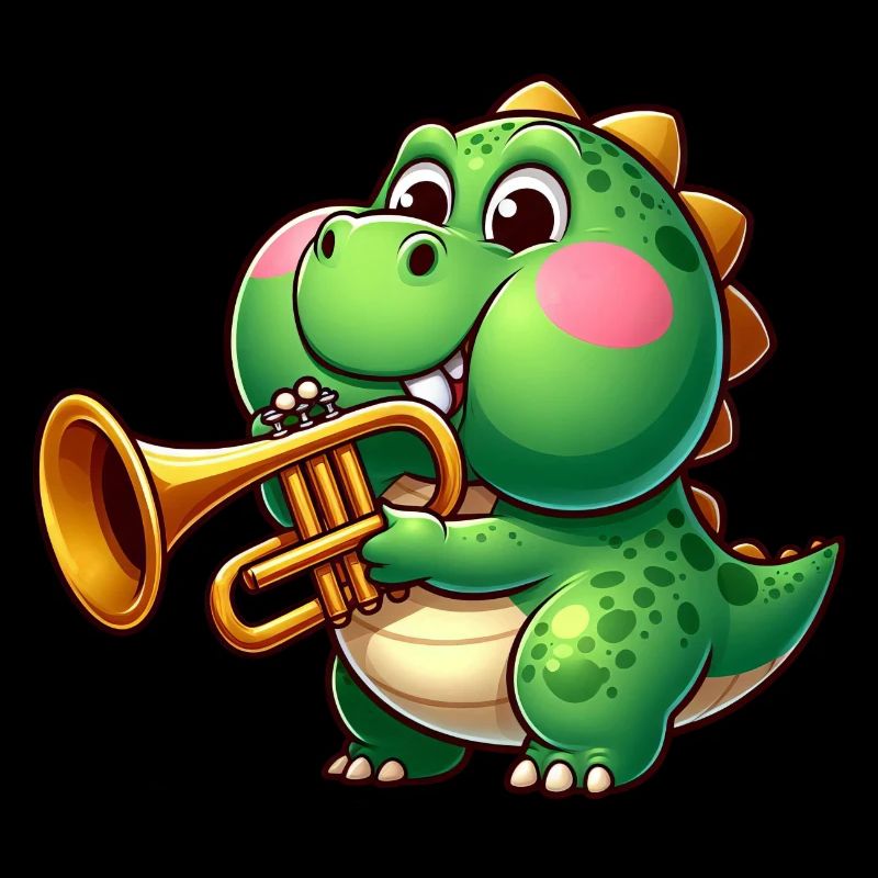 Dicker Trex mit Trompete Cartoon Dinosaurier Musik