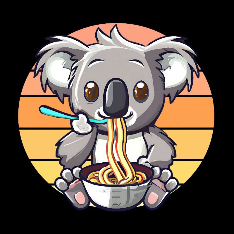 Koala eats ramen noodles