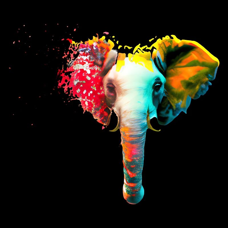Tête d’éléphant avec explosion de couleur