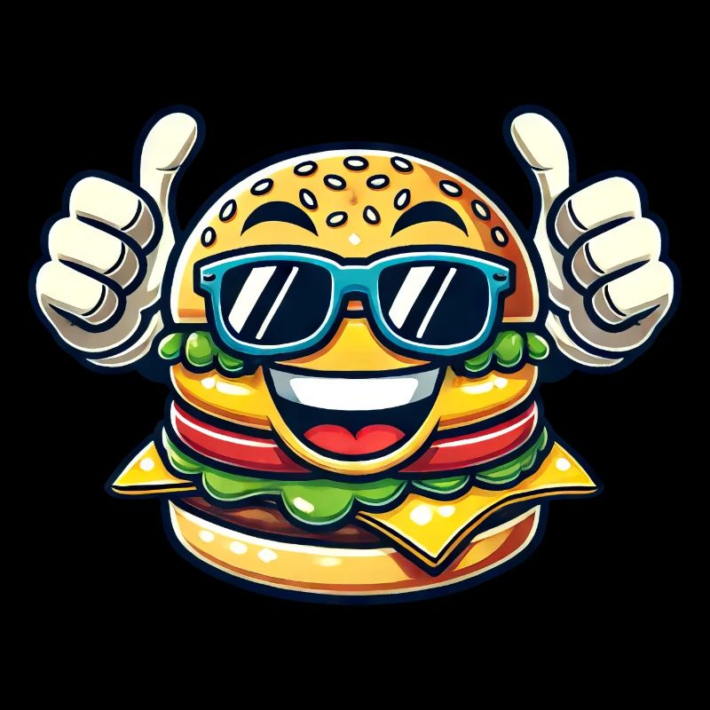 Cool cheeseburger fast food with sunglasses