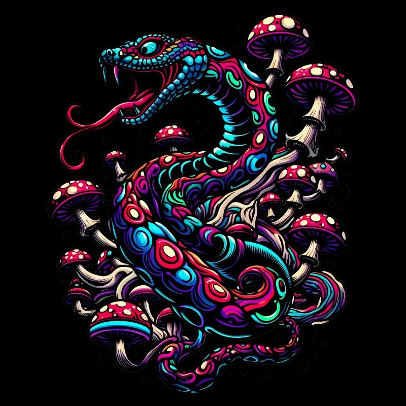 Serpent psychédélique aux champignons