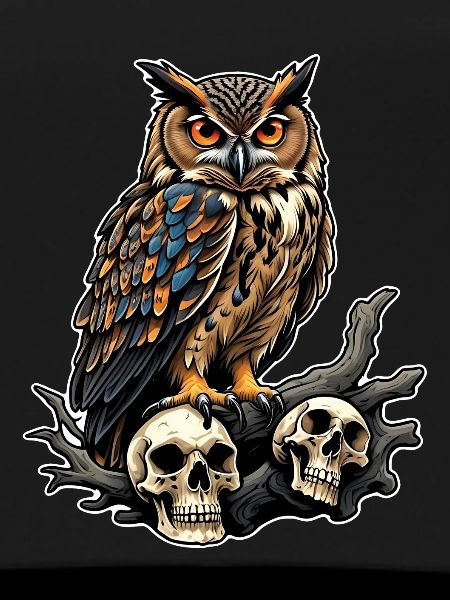 Owl sitting on sculls