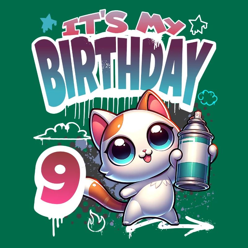 Graffiti de chat de 9e anniversaire