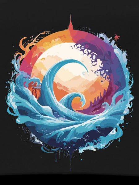 Dynamic wave and moon circle