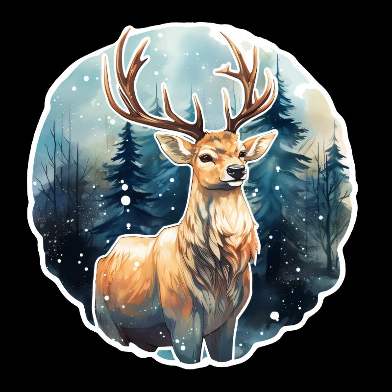 Cerf dans la forêt enneigée