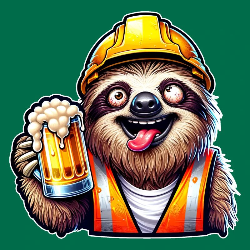 Sloth Construction Worker With Beer Drunk Funny