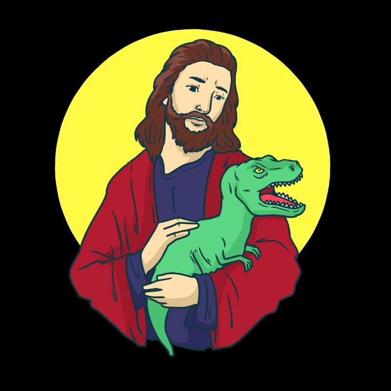Jésus avec Dino dans ses bras - T-Rex et Christ