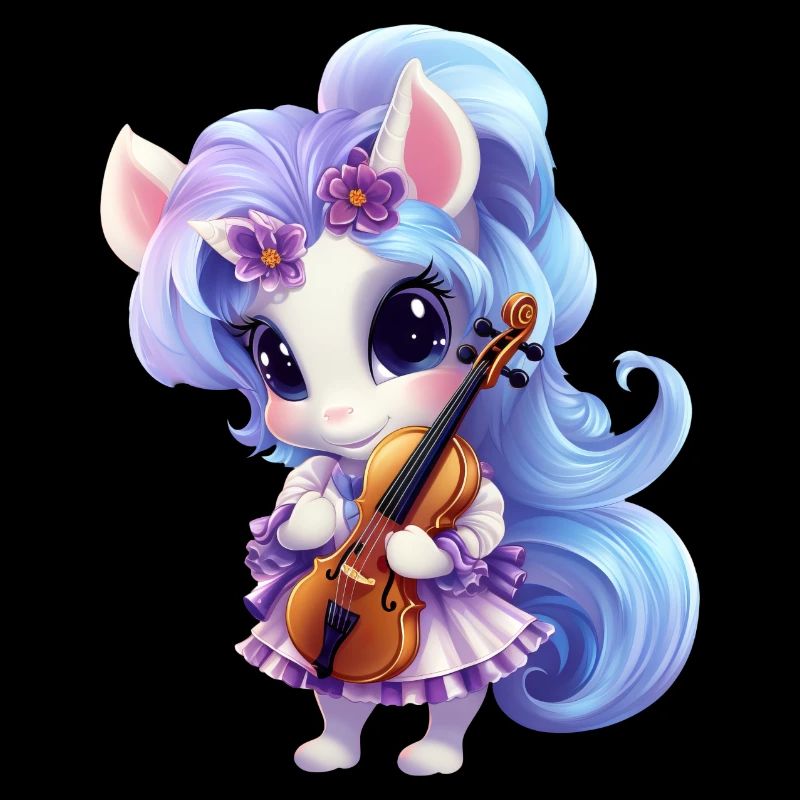 Licorne avec robe florale et violon –