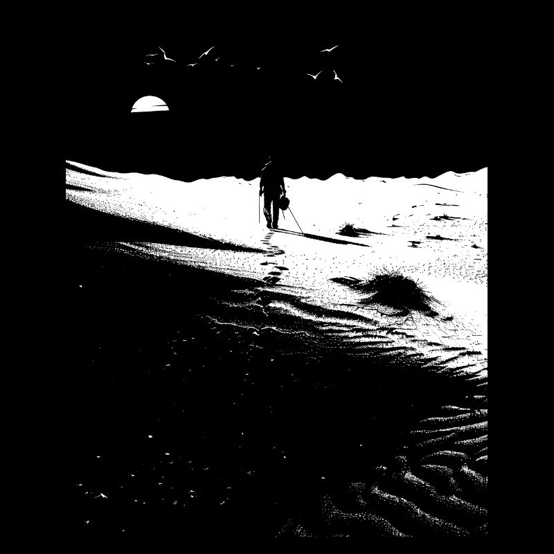 Path through the desert with footprints - Monochrome Art