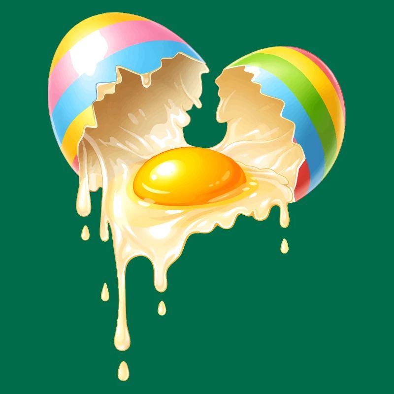 Broken Easter egg with flowing egg yolk