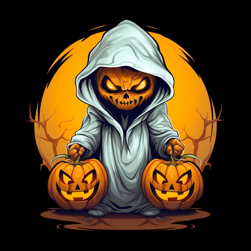Creepy pumpkin monster with two pumpkins