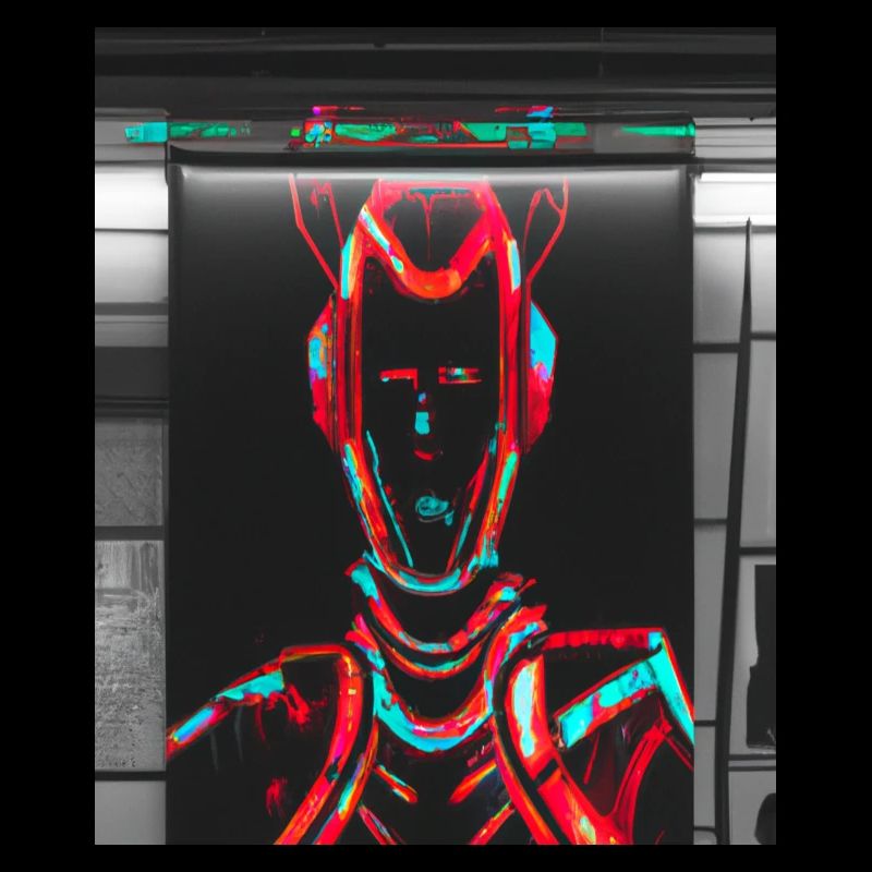 Futuristic cyborg in subway station