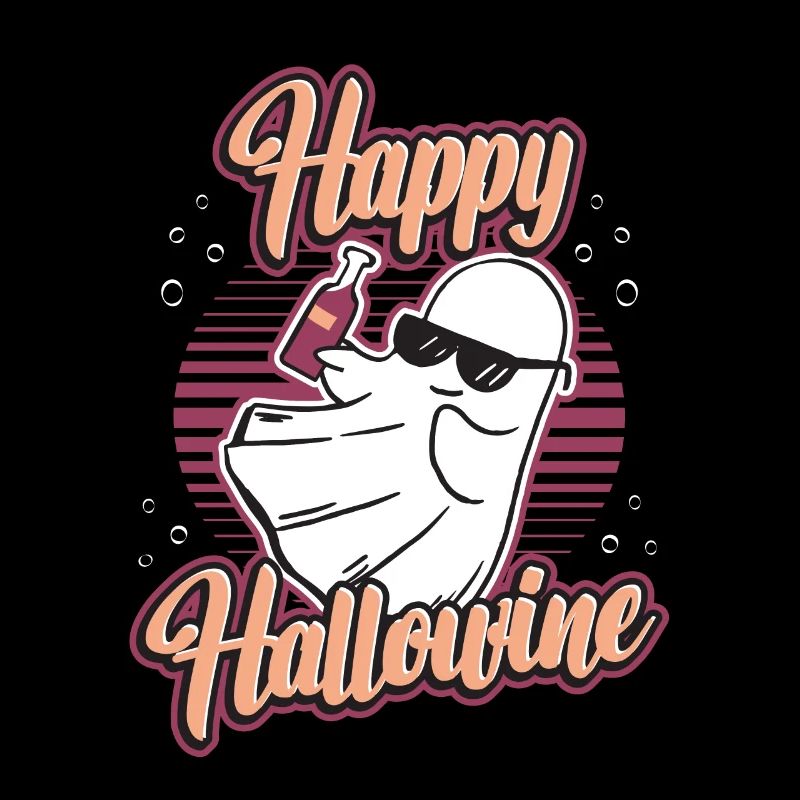 Happy Halloween ghost drinks wine