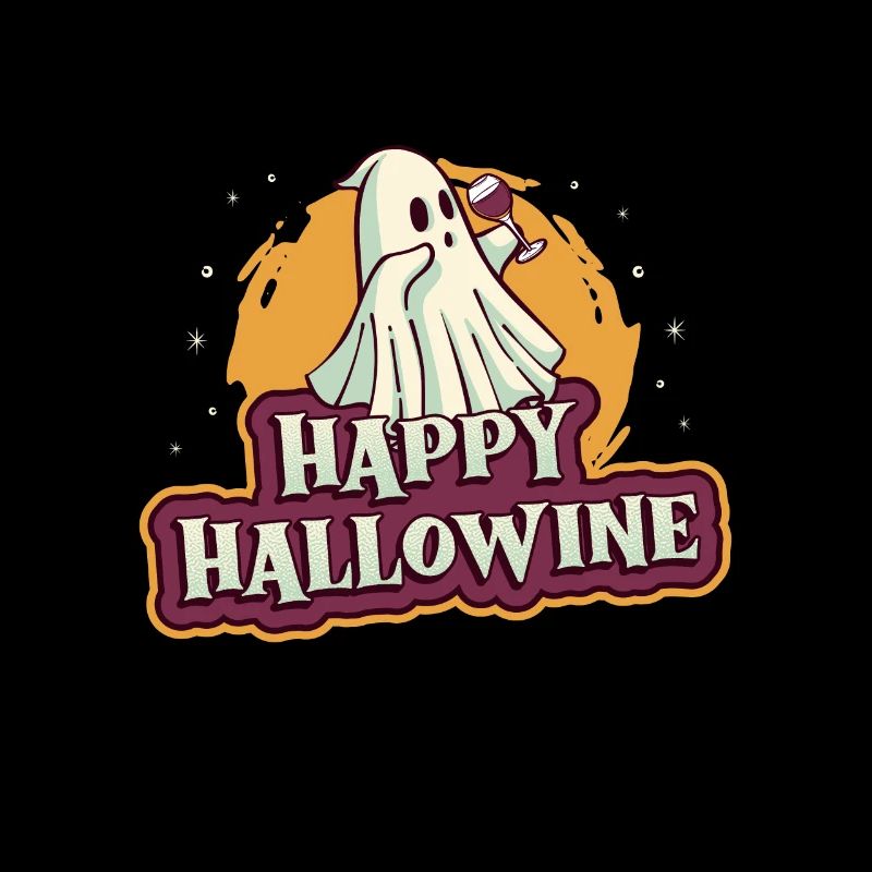 Happy Halloween ghost drinks wine