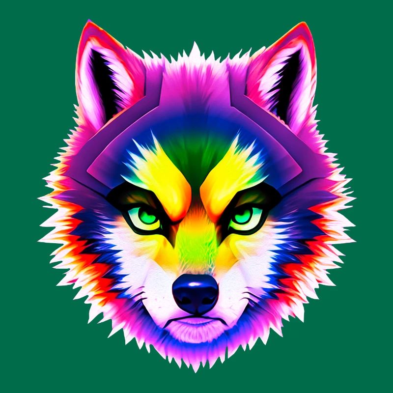 Mystical Rainbow Wolf Head