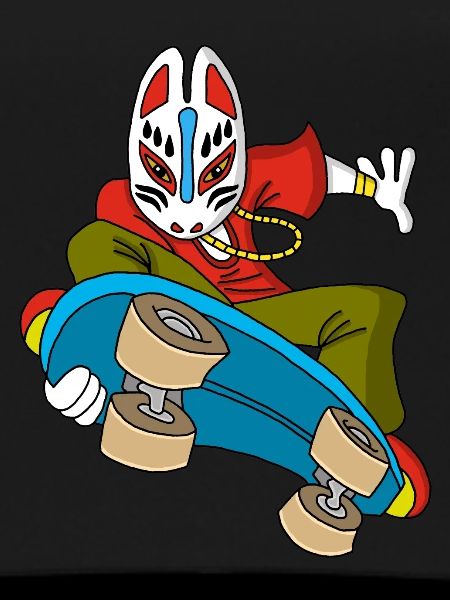 Strange fox on skateboarding
