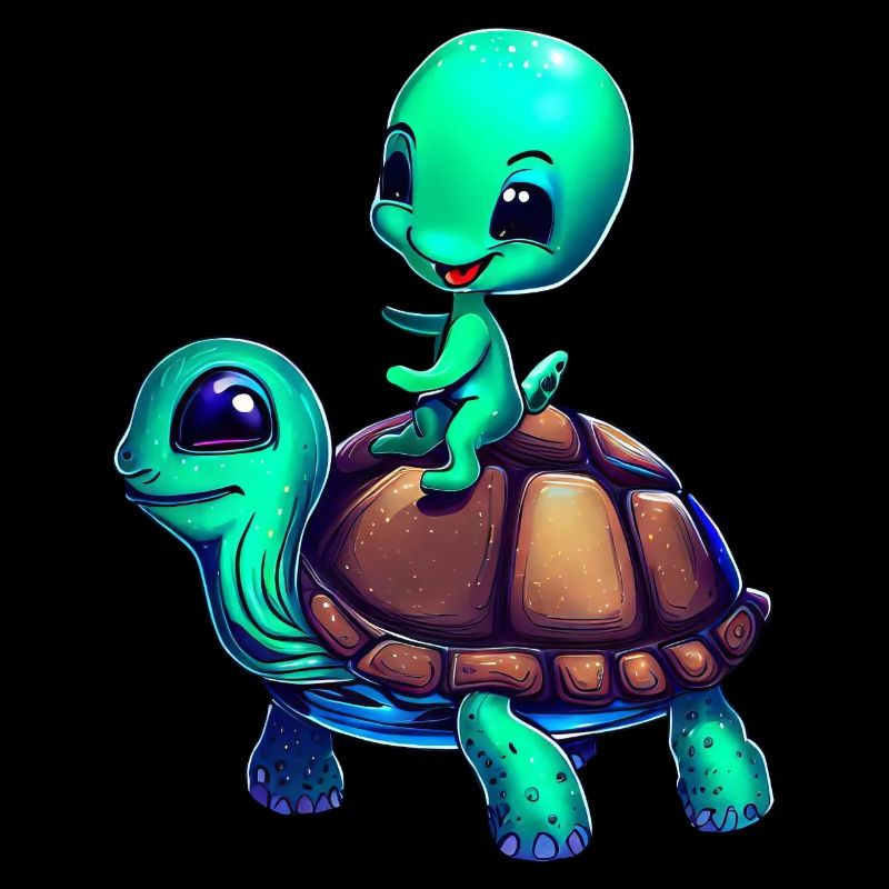 Alien rides a turtle