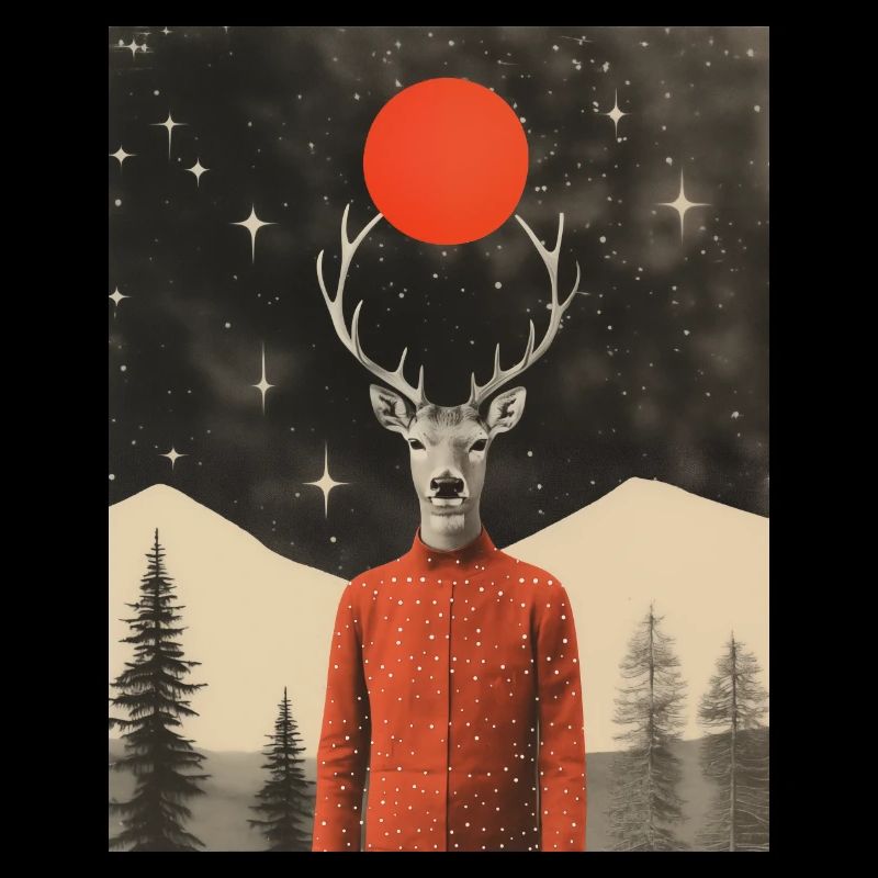 Surreal reindeer winter collage
