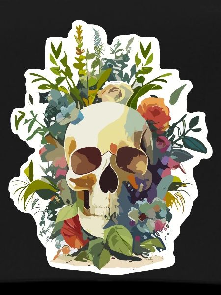 Human Skull & Flowers 12