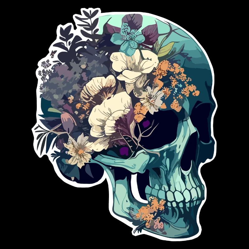 Human Skull & Flowers 7