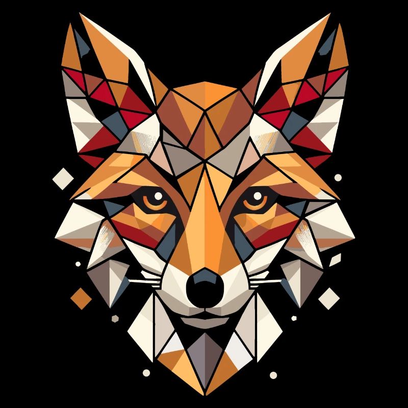 Colorful, geometric fox head polygon motif