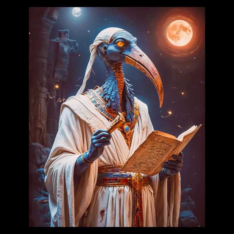 Thoth, ibis-headed god, holding a scroll