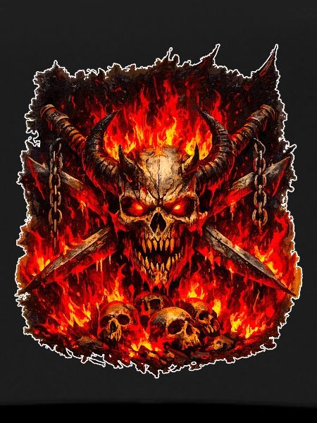 Fire Skull with Horns