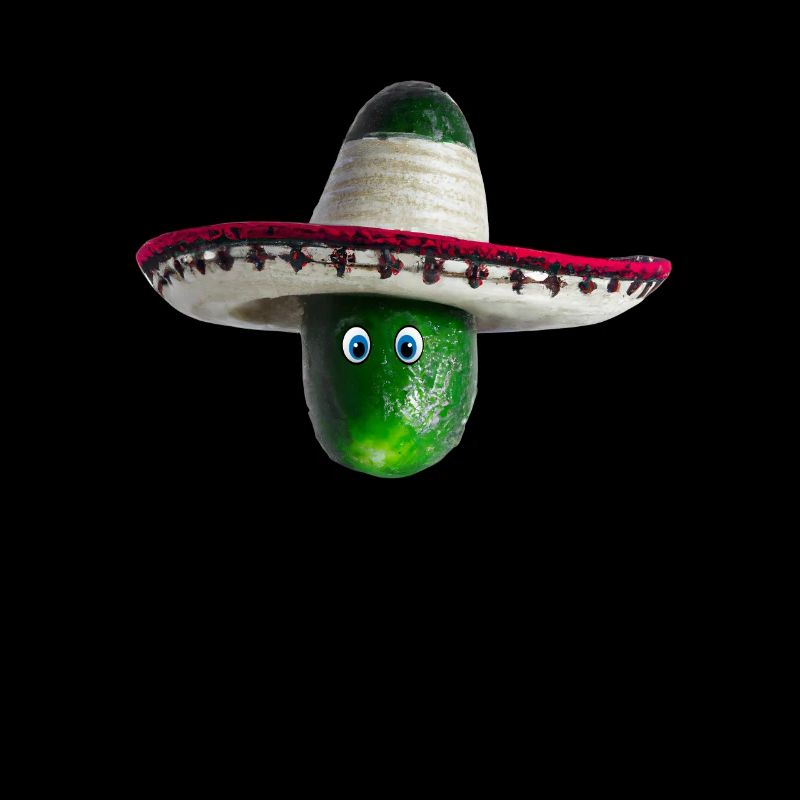 Concombre avec chapeau mexicain et yeux bleus