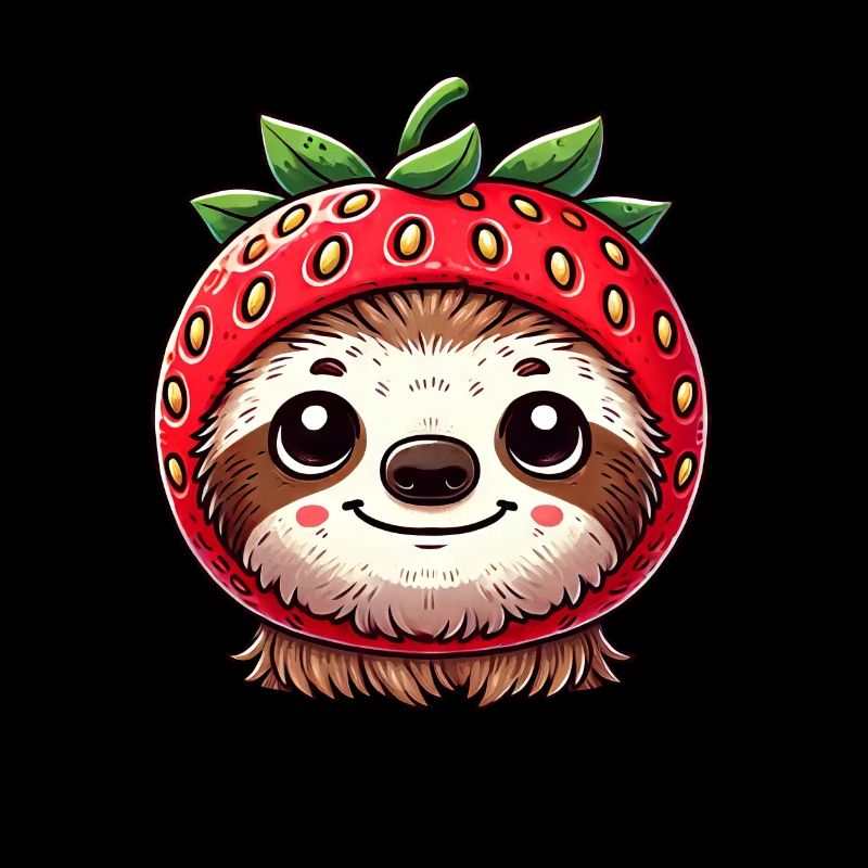 Cute sloth with strawberry and hat whimsical