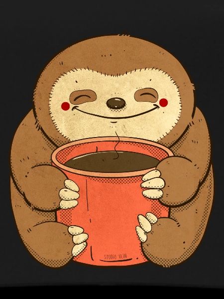 sloth with coffee