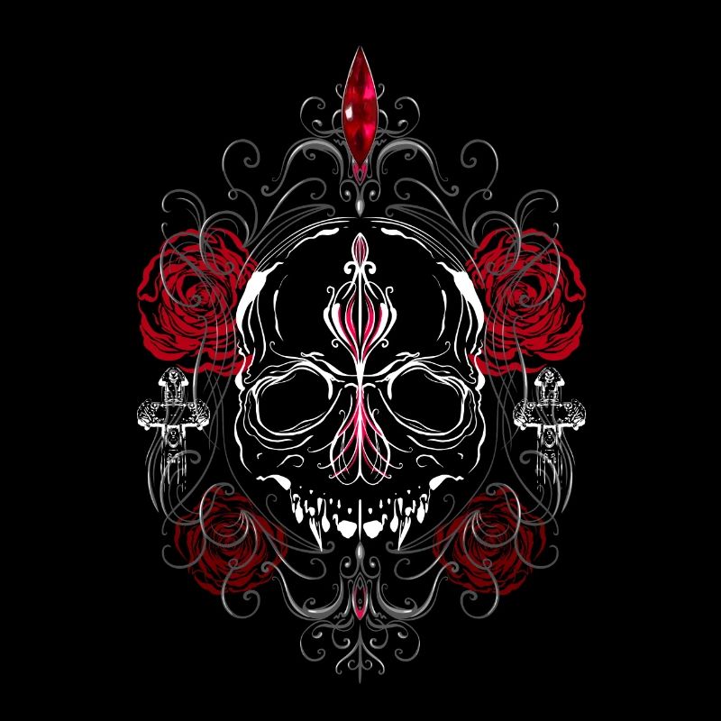Skull with Red Roses Gothic Ästhetik
