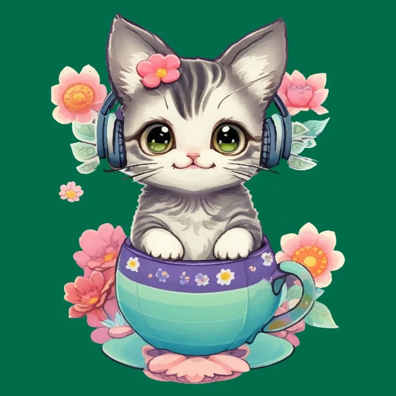 Mignon bébé chat dans un monde de fleurs