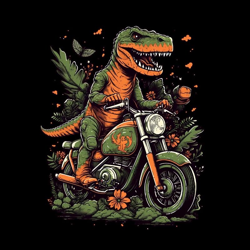 Cool T-Rex dinosaur on motorcycle