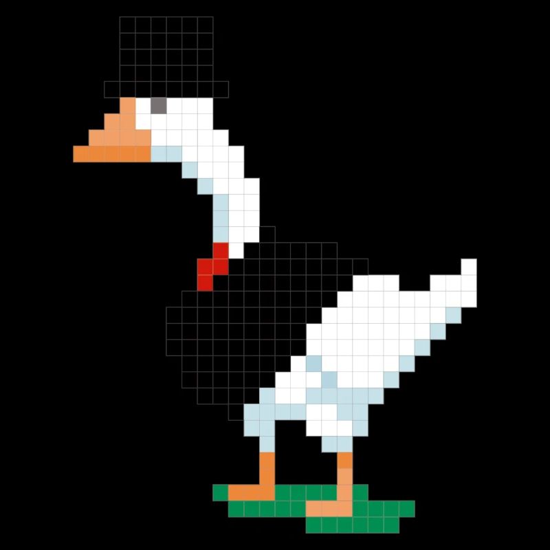 A duck in a pixelated suit