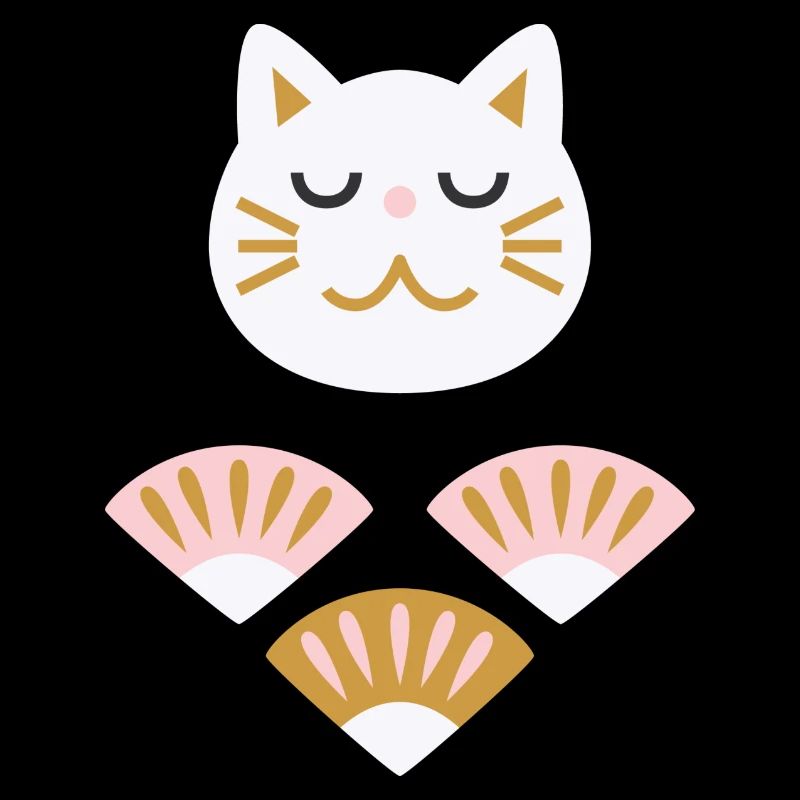 Japanische Katze mit Fächern L weiß
