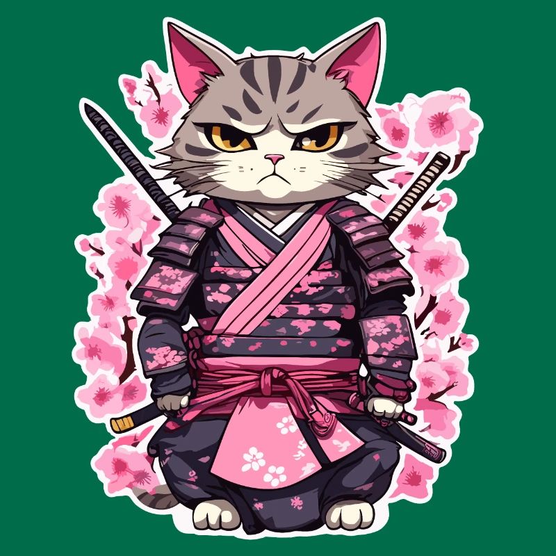 Samurai Cat & Cherry Blossoms #7
