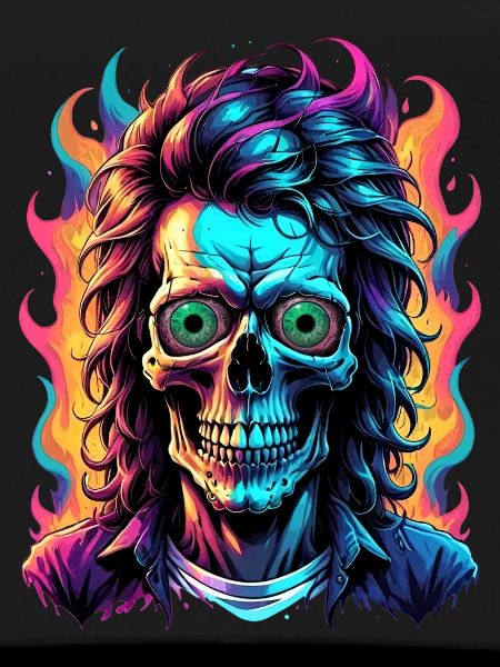 Neon Skull with Vibrant Flames