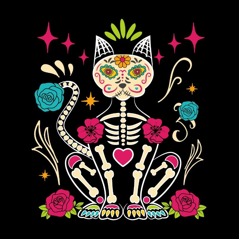 Dia De Los Muertos Sugar Skull Squelette Chat