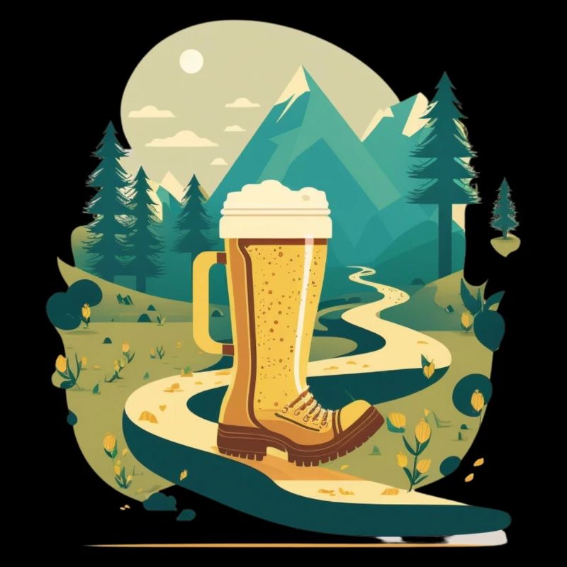 Bier Wanderschuh. Natur Berge Wald und Wanderweg