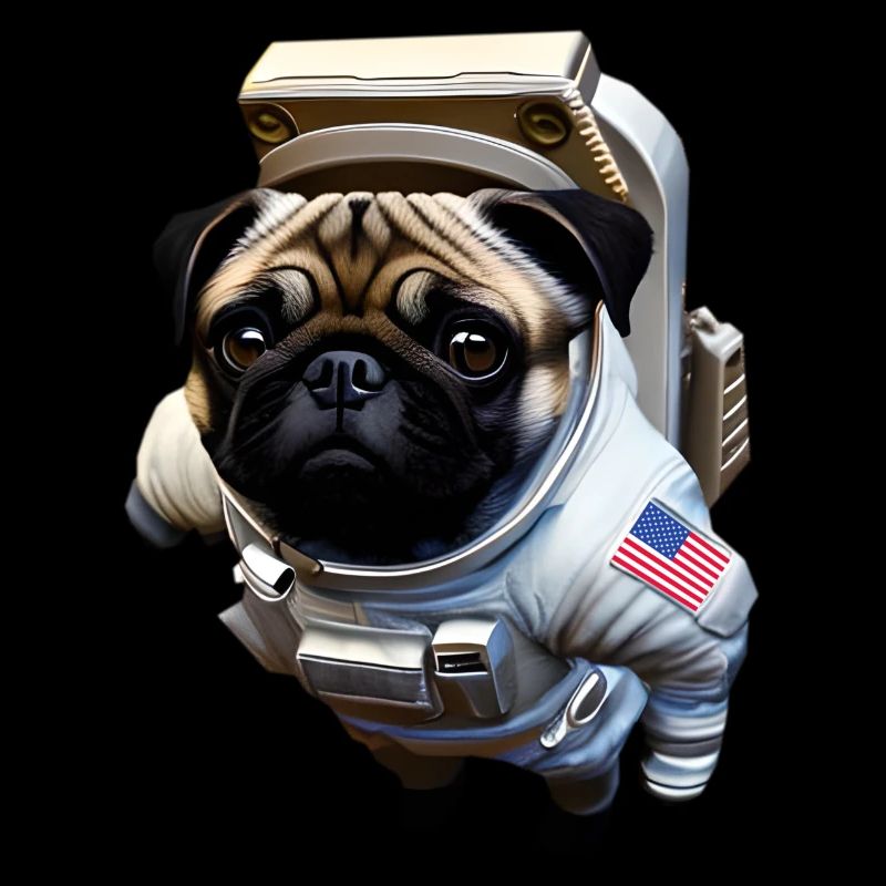 Pug floating in space
