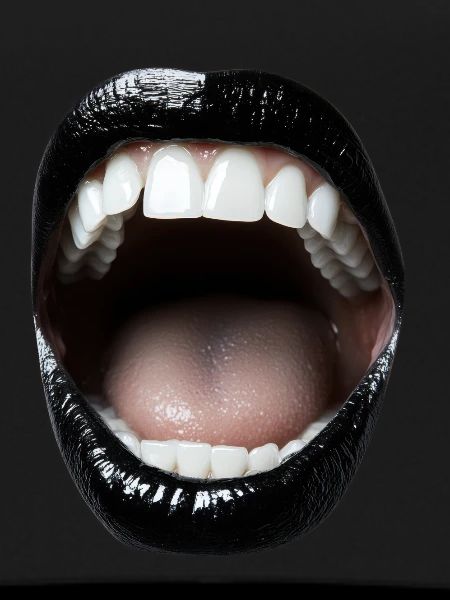 Open mouth with black lipstick