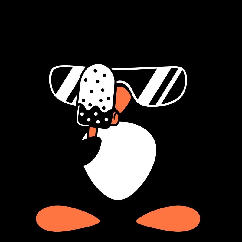 Pinguin schleckt Eis am Stiel isst Eiscreme lecker