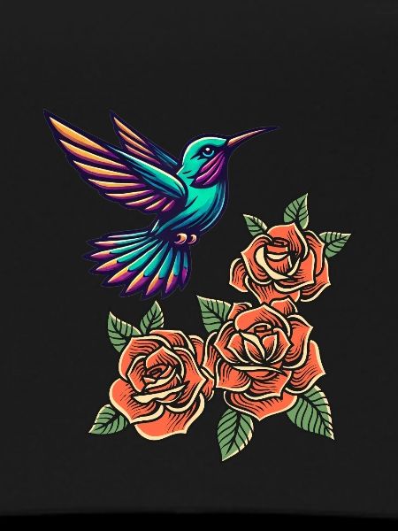 Hummingbird and Roses