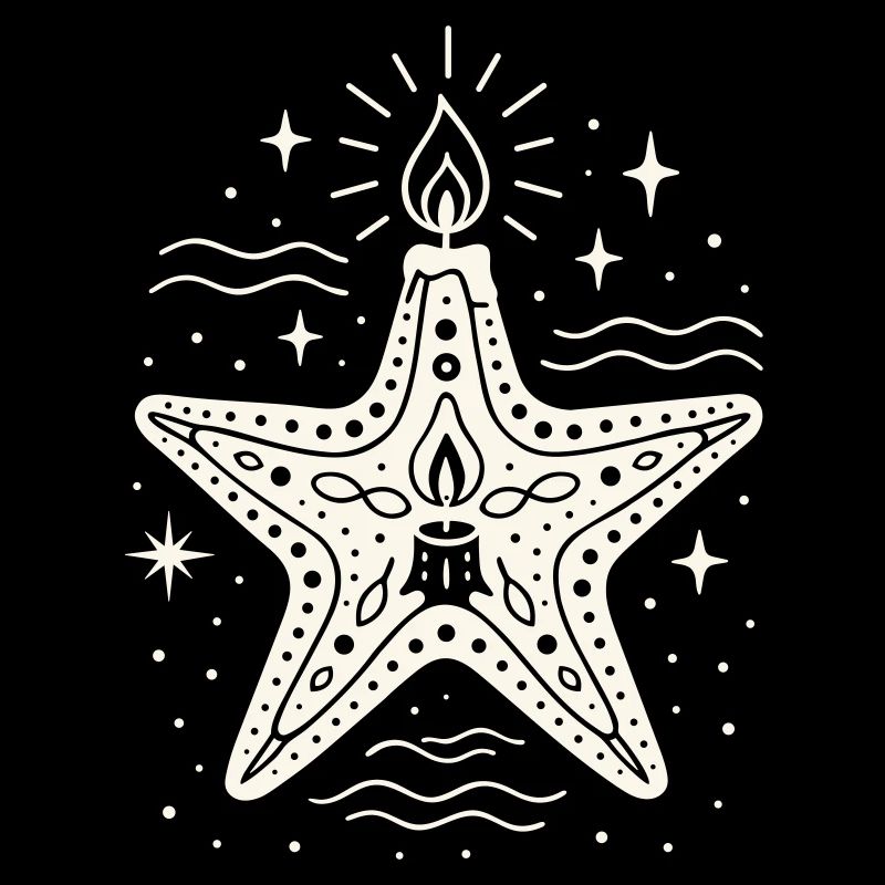 Étoile de mer avec bougie - Conception maritime de Noël