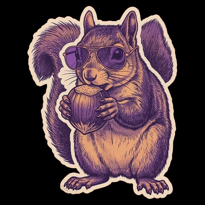 Squirrel with sunglasses nibbling hazelnut