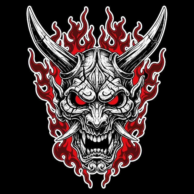 Oni Mask Hell Portrait Red Black